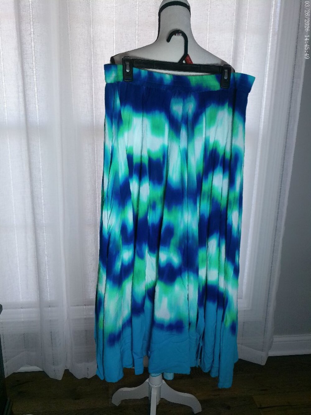 ANTTHONY Original Maxi Skirt Pull-On Blue,White & Green Marbled Tie Dye NWOT XL